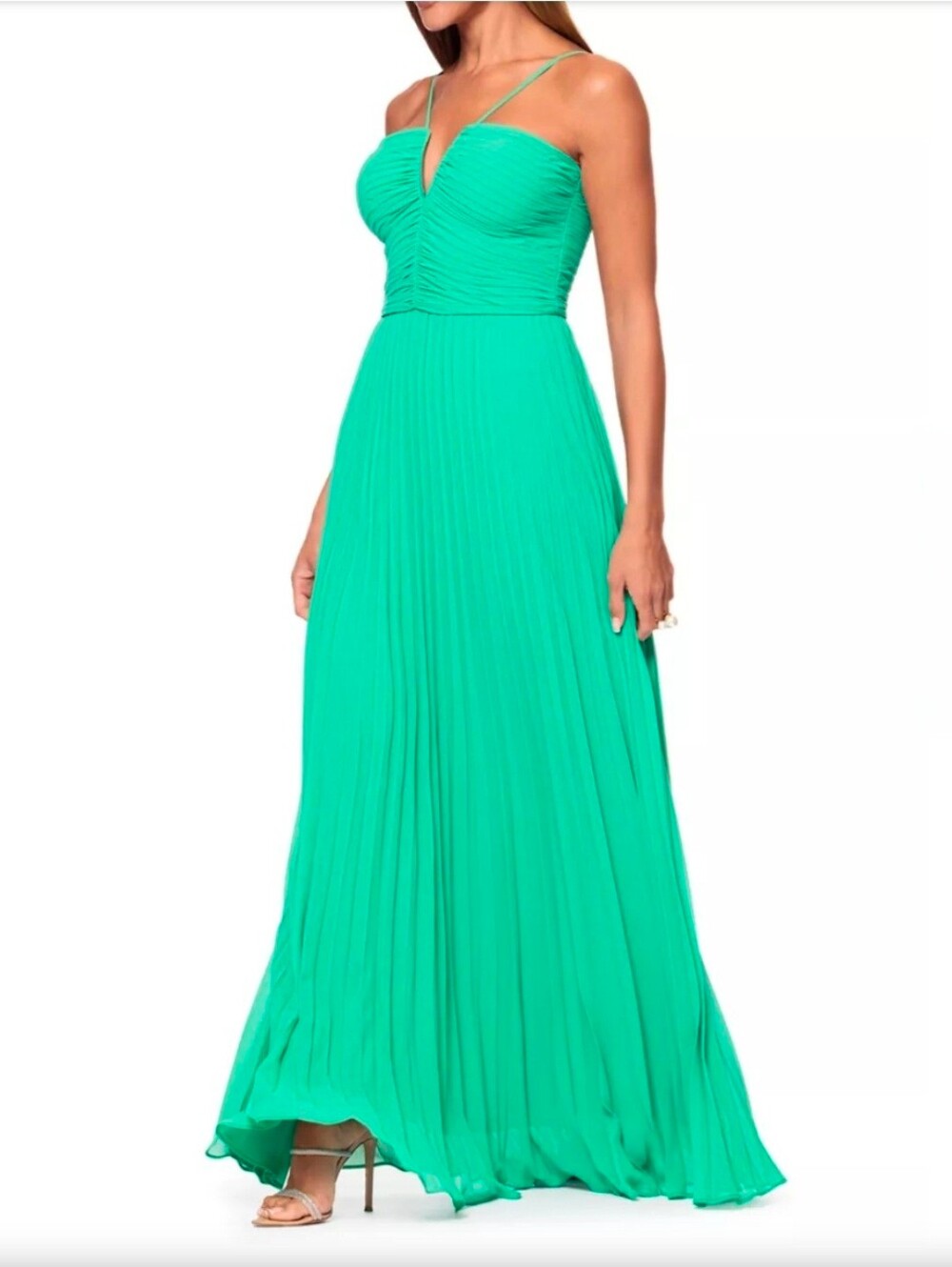 Xscape Green Sleeveless Pleated Chiffon Maxi Gown Size 8P $259 NWT - Picture 4 of 14
